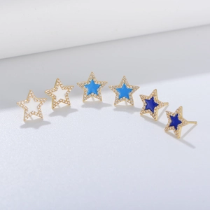 Three pairs of s925 silver star stud earrings with colorful enamel and zircon crystals