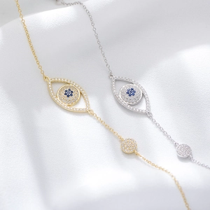 Minimalist silver Evil Eye bracelets with sparkling blue zircon in gold and silver plating