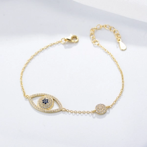 925 Sterling Silver Evil Eye Bracelet For Women Gold Silver Plated Rhinestone Inlaid Adjustable Chain Fashion Jewelry Gift