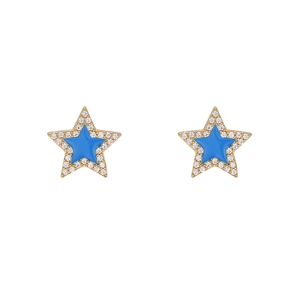 S925 silver star stud earrings with blue enamel and sparkling pavé cubic zirconia
