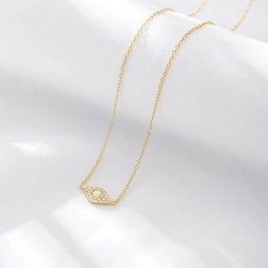 Elegant gold S925 sterling silver evil eye necklace with opal stone and cubic zirconia