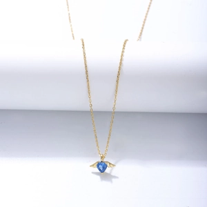 925 Sterling Silver Angel Wings Heart Zirconia Pendant Necklace For Women Elegant Blue Gemstone Wings Clavicle Chain Jewelry