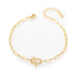 Gold plated S925 sterling silver geometric bracelet with sparkling zircon pavé link