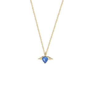 Elegant S925 silver necklace with golden angel wings and a blue heart zircon pendant
