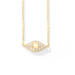 S925 silver evil eye necklace with gold finish, opal stone and zircon accents