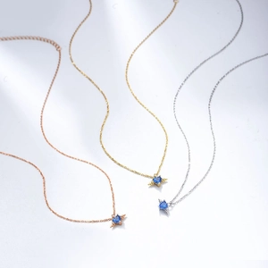 S925 sterling silver angel wing necklace with heart blue zircon in three metal colors