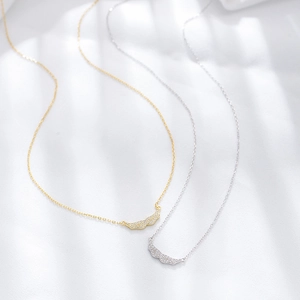 S925 sterling silver angel wing necklaces with sparkling zircons in gold and silver