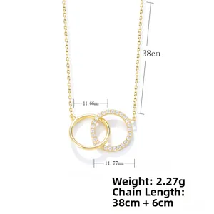 Detail of S925 sterling silver interlocking circles necklace with precise measurements