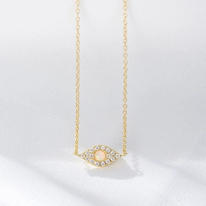925 Sterling Silver Evil Eye Necklace For Women Gold Plated Opal Rhinestone Pendant Adjustable Chain Jewelry Gift