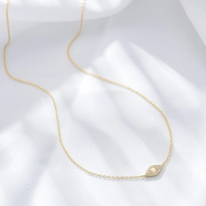 S925 silver evil eye necklace with opal pendant and sparkling diamonds on white silk