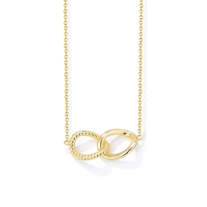 Collana minimalista in argento S925 con pendente a doppio anello intrecciato dorato