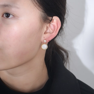 S925 sterling silver retro earrings with shell pendants and sparkling zircons