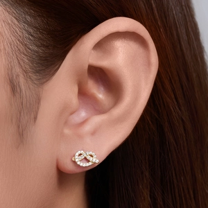 Elegant gold S925 silver knot stud earrings with micro-pave cubic zirconia stones