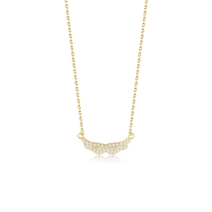 Elegant gold S925 sterling silver angel wing necklace with shimmering zircon stones