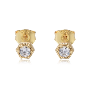 Boucles d'oreilles hexagonales géométriques en argent S925 doré avec zircon blanc brillant