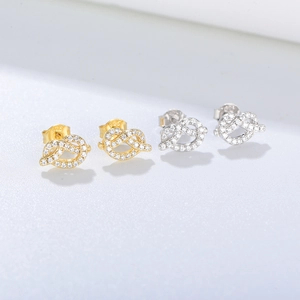 925 Sterling Silver Knot Stud Earrings For Women Zirconia Inlaid Geometric Ear Jewelry Minimalist Trendy Gold Silver Jewelry Gift