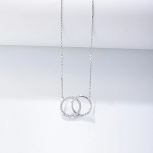 S925 sterling silver interlocking double circle necklace with micro-pave crystals for women