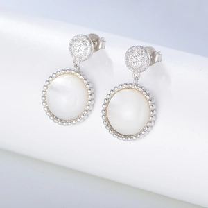 S925 sterling silver drop earrings with white shell inlay and zircon accents