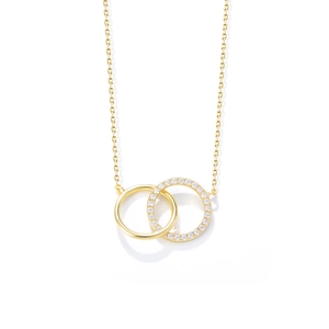 Minimalist S925 sterling silver interlocking double circle pendant necklace in gold