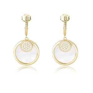 Eleganti orecchini a cerchio in argento S925 placcato oro con conchiglia e zirconi