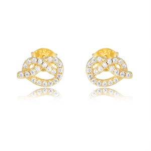 Minimalist S925 silver knot earrings with pavé zircons and 18k gold plating