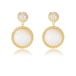 Vintage s925 silver gold-plated shell drop earrings with cubic zirconia accents