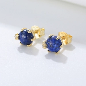 Orecchini a Bottone in Argento Sterling S925 Con Perle di Lapislazzuli Naturali Placcati Oro Argento Strass Stella Gioielli Donna