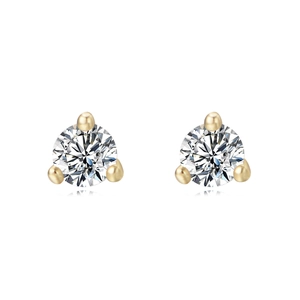 Classic S925 sterling silver three-prong round zircon stud earrings with gold finish
