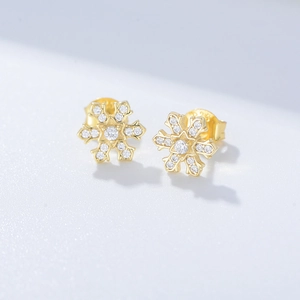 925 Sterling Silver Snowflake Stud Earrings For Women Simple Inlaid Zirconia Gold Silver Flower Ear Jewelry Gift