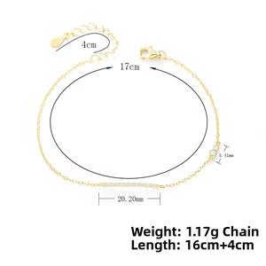 Detailed size chart of S925 silver gold bracelet with diamond bar and lobster clasp