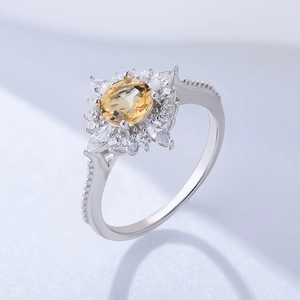 S925 Sterlingsilber Natur Gelber Citrin Ring Luxus Eingelegter Strass Blumen Band Ring Für Damen Feiner Schmuck Geschenk