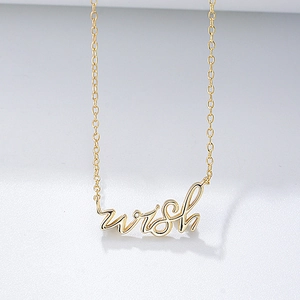 Collier Pendentif Lettre Wish en Argent Sterling 925 pour Femme Minimaliste Écriture Manuscrite Chaîne de Clavicule Bijoux Style Ins