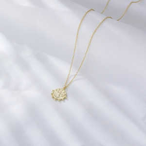 Vintage S925 silver gold plated coin necklace featuring a relief pendant on silk fabric