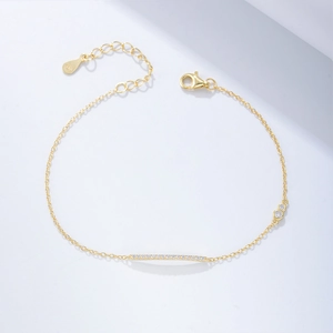 925 Sterling Silver Bar Rhinestone Chain Bracelet For Women Minimalist Adjustable Geometric Gold Silver Plated Jewelry Gift