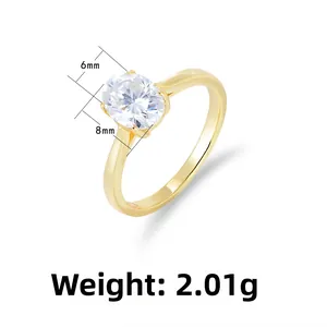 Detailed view of s925 silver gold ring with 6x8mm oval cubic zirconia gemstone