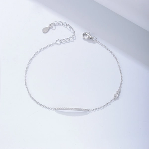 Minimalist S925 sterling silver chain bracelet with a sparkling micro-pave bar accent