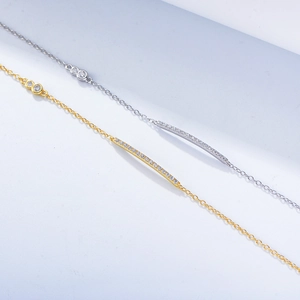 Minimalist S925 sterling silver chain bracelet set with zircon bar in gold and silver