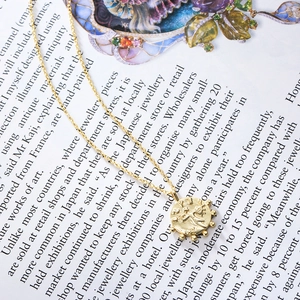 Vintage S925 sterling silver gold plated coin necklace with embossed relief pendant
