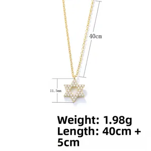 Detail view of gold S925 sterling silver star pendant with 11.5mm size and 40cm chain length