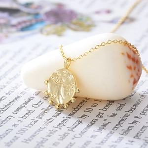 Vintage S925 sterling silver gold coin pendant necklace with embossed relief design