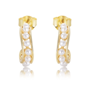 S925 sterling silver gold-plated C-shaped earrings with six elegant white pearls