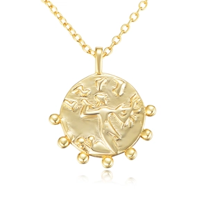 Vintage S925 sterling silver gold plated coin necklace with embossed relief pendant