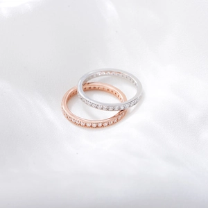 S925 sterling silver eternity band set with pavé cubic zirconia in silver and rose gold