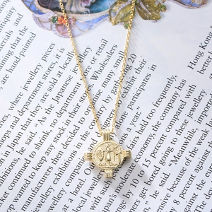 Collier pièce de monnaie rétro en argent S925 plaqué or avec pendentif César gravé