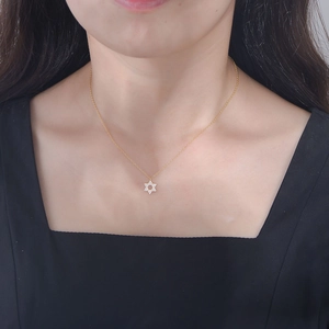 Elegant S925 sterling silver hexagram pendant necklace with sparkling zircon crystals