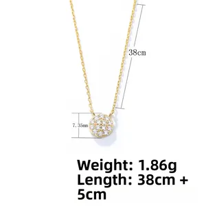 Detail view of gold round zircon pendant with 38cm chain and 7.35mm diameter specs