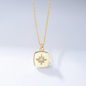 Minimalist 925 Sterling Silver Octagonal Star Square Pendant Necklace Gold Silver Plated Rhinestone Geometric Chain Jewelry Women