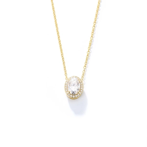 Elegant s925 silver gold halo necklace featuring an oval zircon pendant on a fine chain