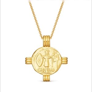 Collier médaille vintage en argent S925 plaqué or avec pendentif relief César