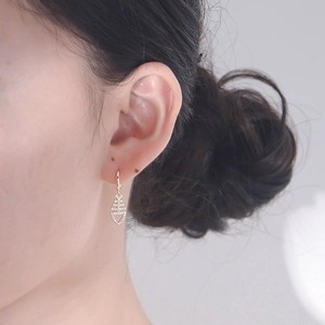 925 silver fishbone drop earrings with sparkling cubic zirconia in gold finish